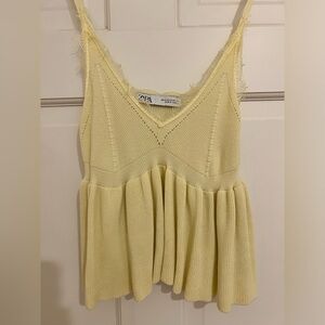Zara Yellow Knit Lace Tank Top